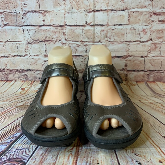 Privo By Clarks Peep Toe Slingback Wedge Sandals Pewter 9.5 - Picture 6 of 13